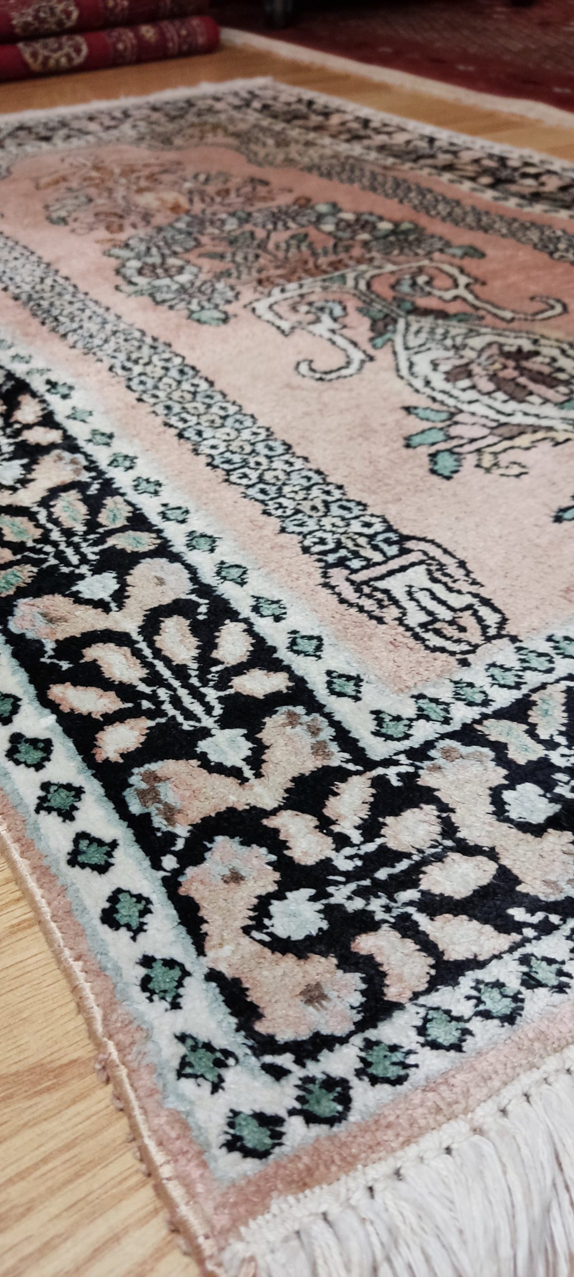 Tapis kashmir mihrab en soie fait main 98×59 cm – Image 5