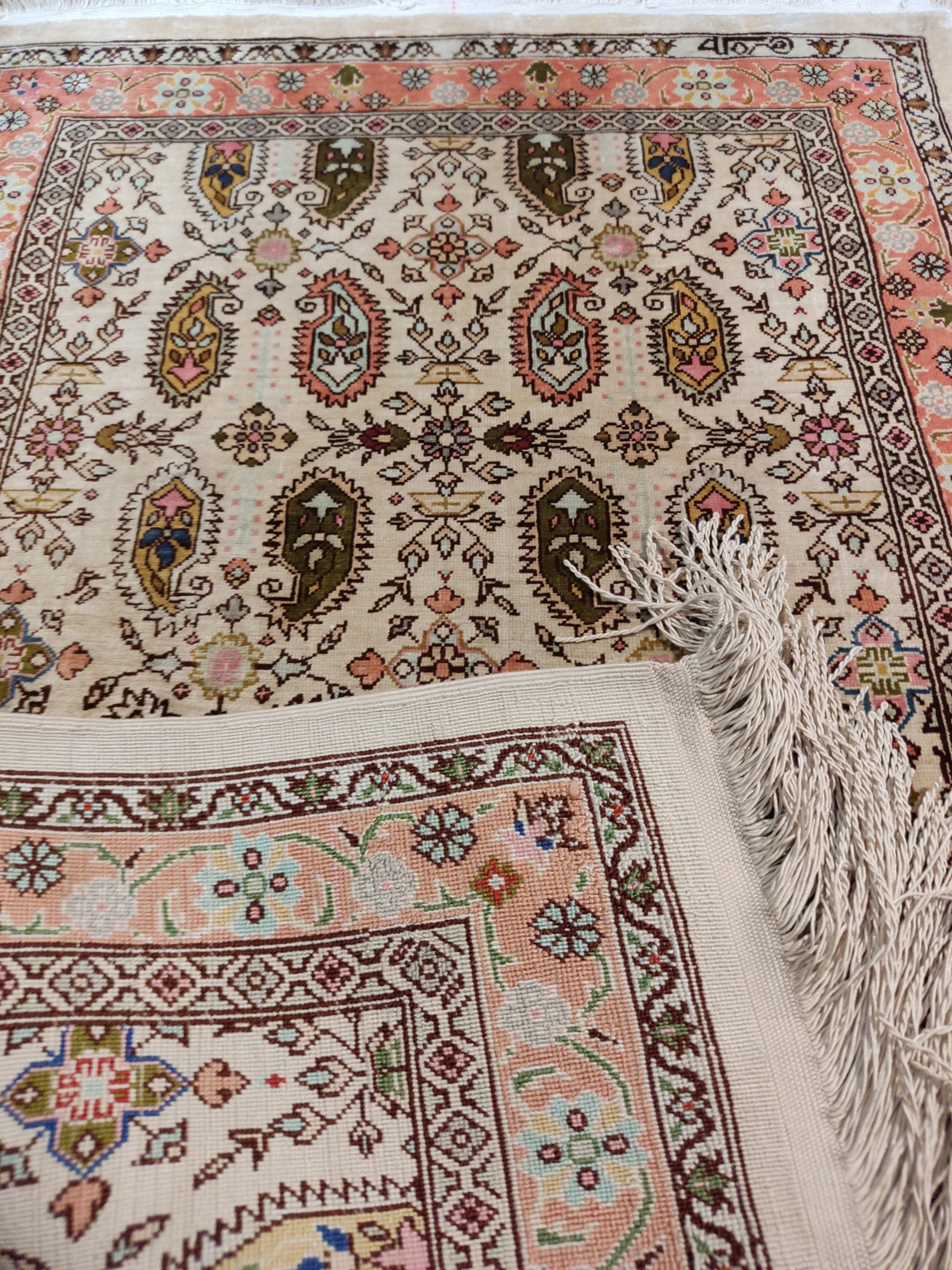 HEREKE Turc fait main pure soie design Boteh – Image 24