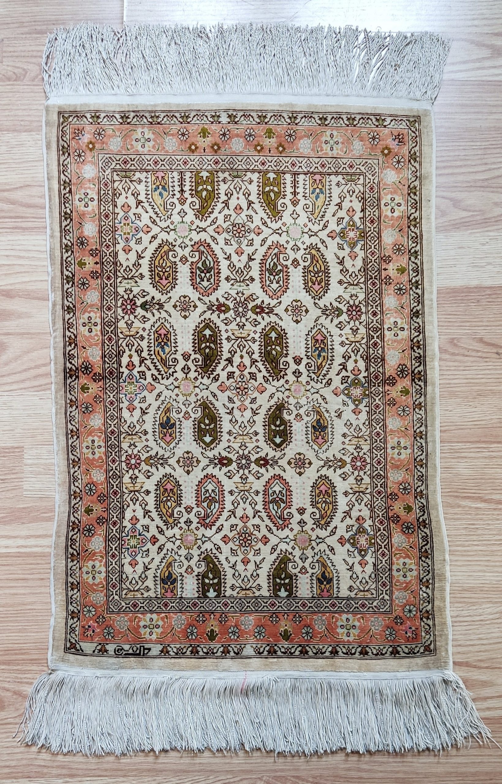 HEREKE Turc fait main pure soie design Boteh – Image 4