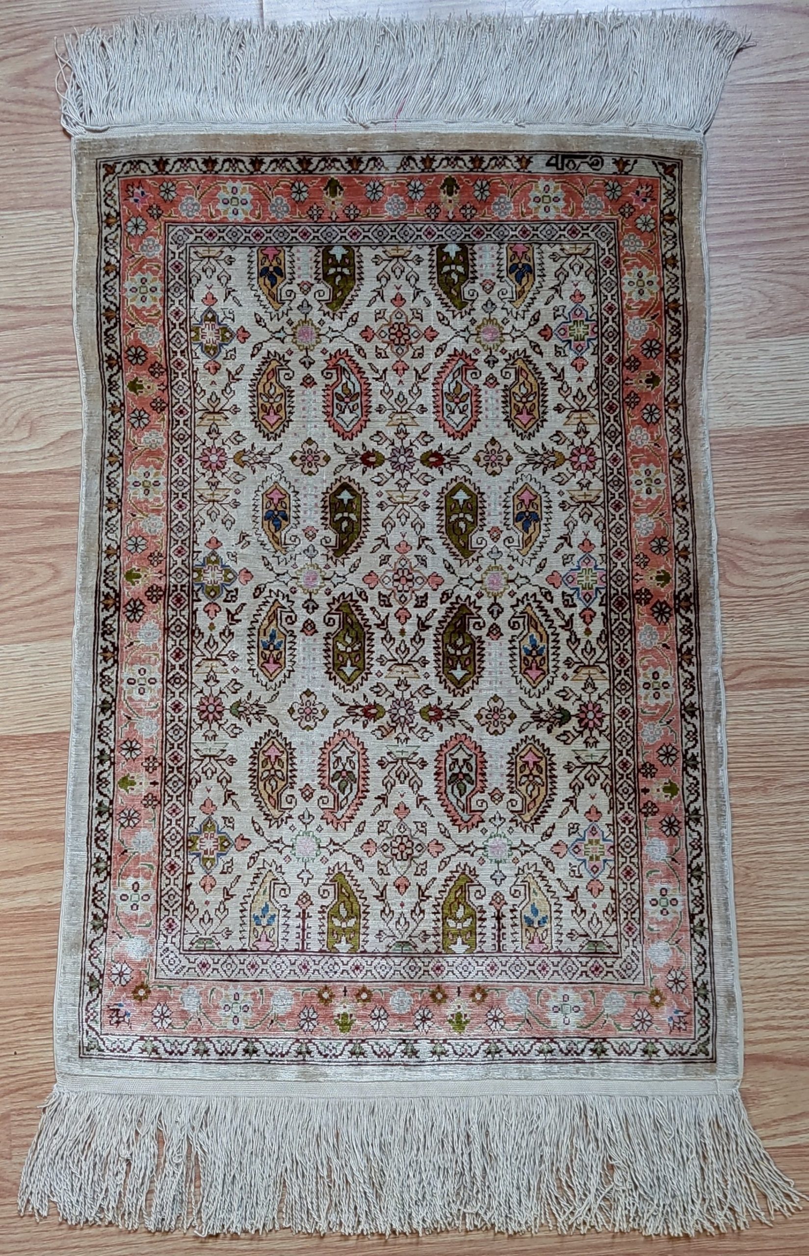 HEREKE Turc fait main pure soie design Boteh – Image 6