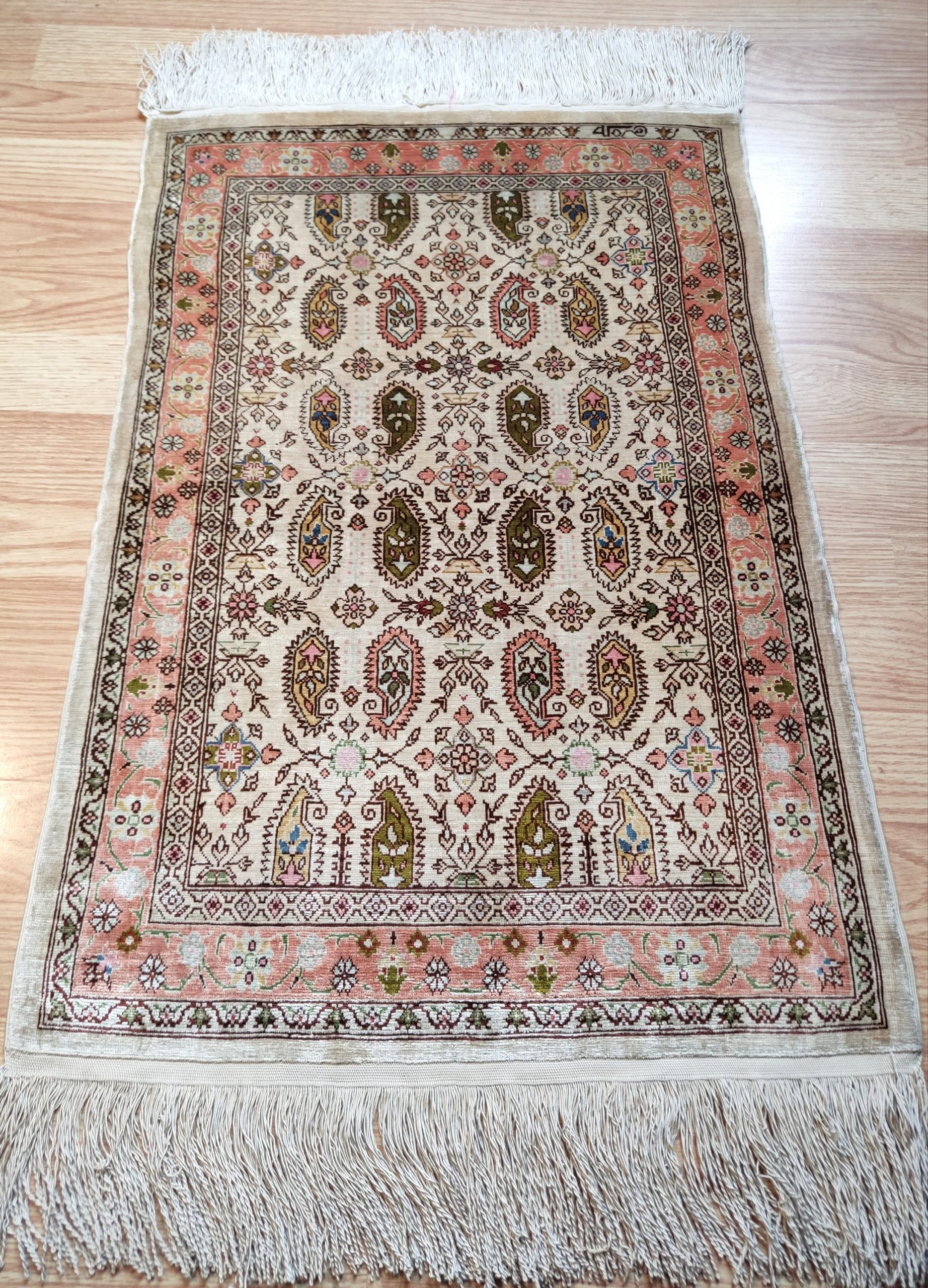 HEREKE Turc fait main pure soie design Boteh – Image 19