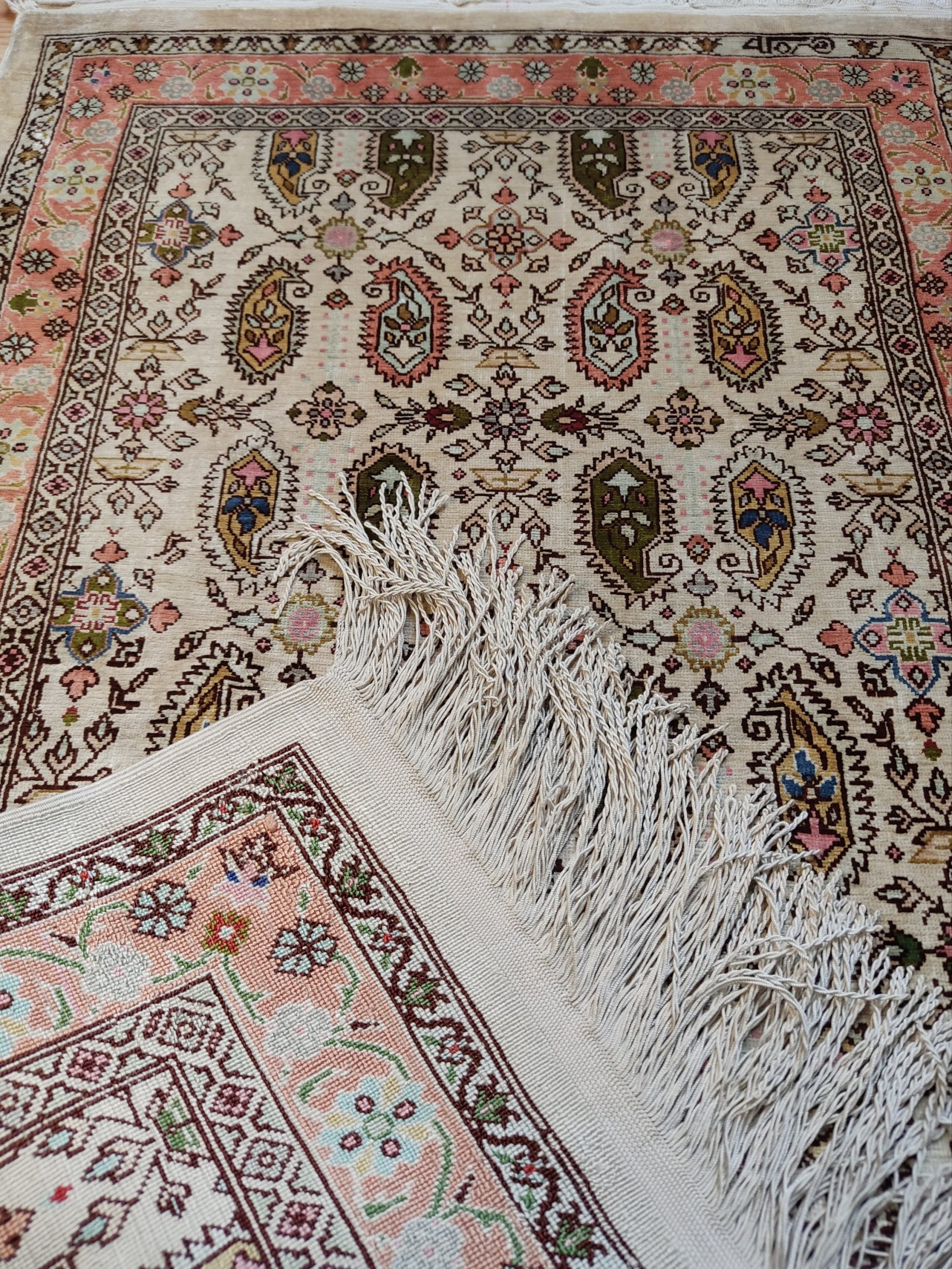 HEREKE Turc fait main pure soie design Boteh – Image 14